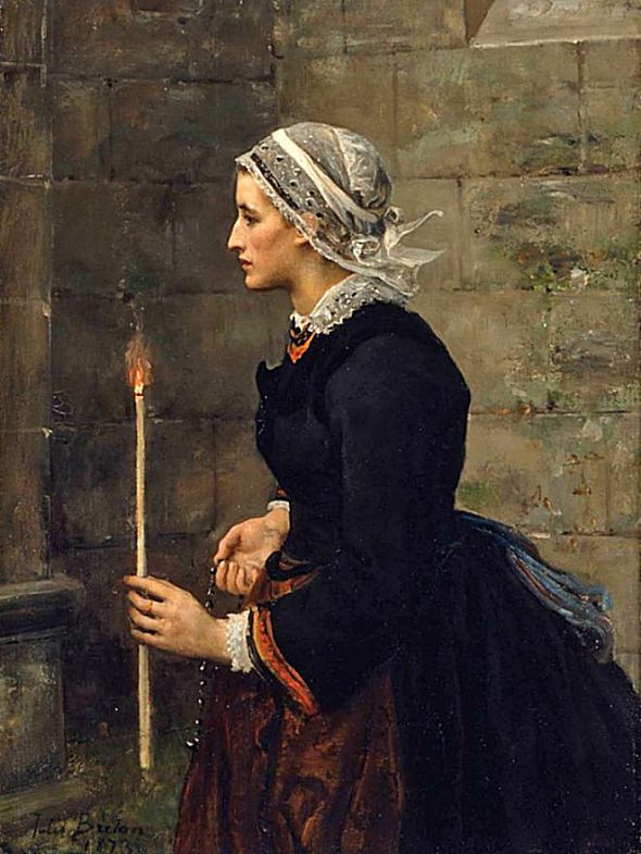Woman with a Taper, vintage artwork by Jules-Adolphe Breton, 12x8" (A4) Poster