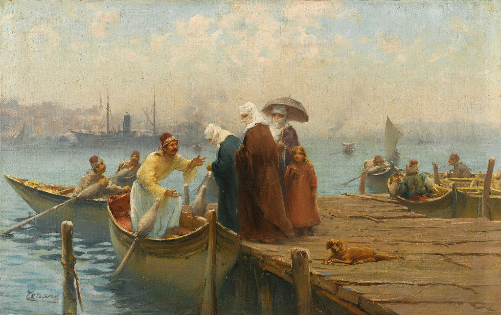 The Embarkation, Constantinople, vintage artwork by Fausto Zonaro, 12x8" (A4) Poster
