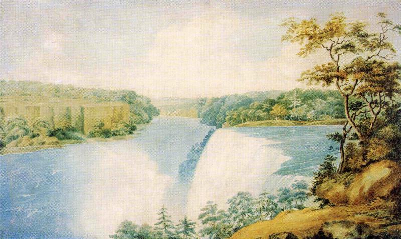 Niagara Falls from Goat Island Looking toward Prospect Point, vintage artwork by Charles Fraser, 12x8" (A4) Poster