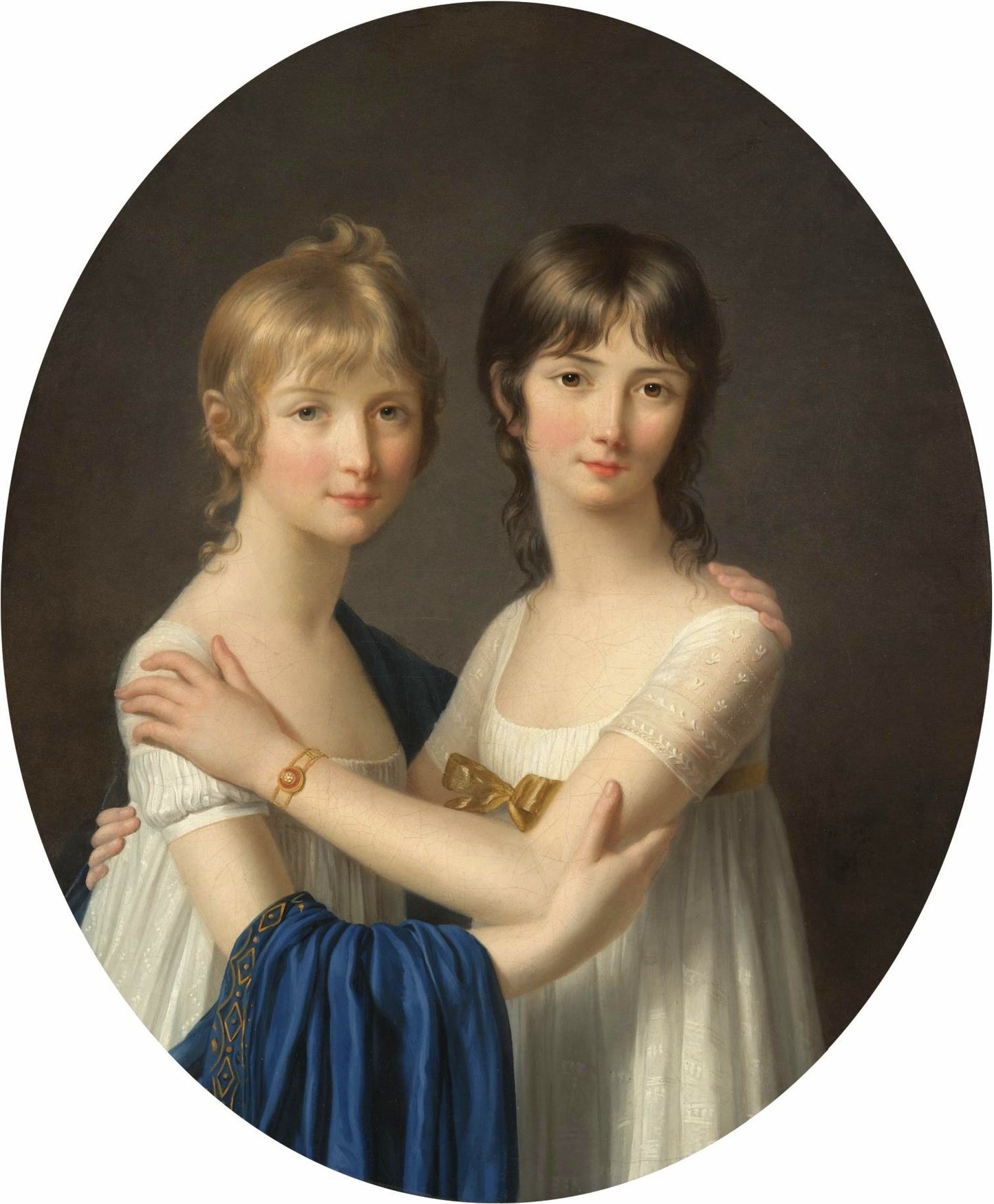 Portrait of Two Sisters, vintage artwork by Marie-Victoire Lemoine, 12x8" (A4) Poster