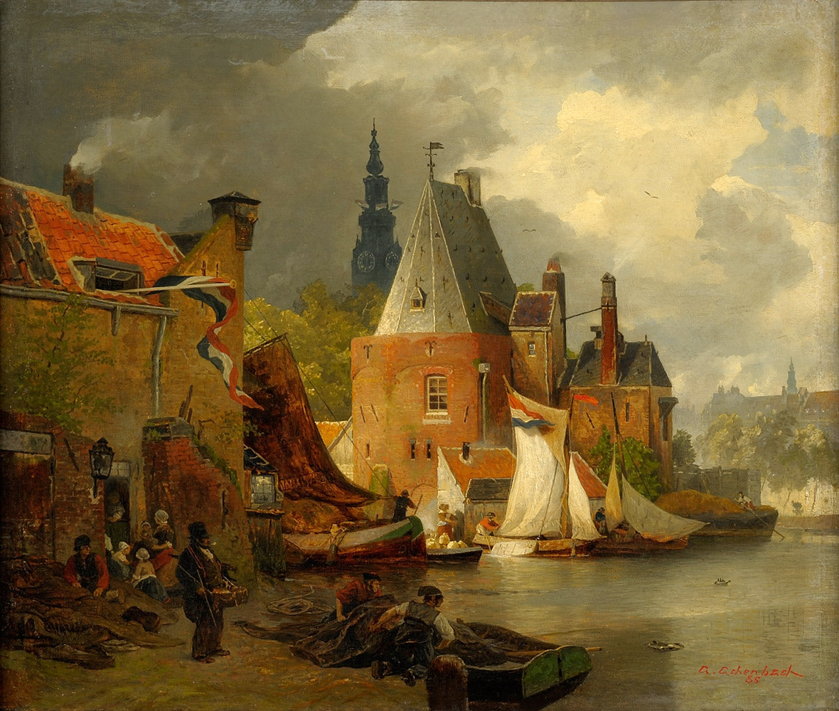 Amsterdam Harbor Scene, vintage artwork by Andreas Achenbach, A3 (16x12") Poster Print
