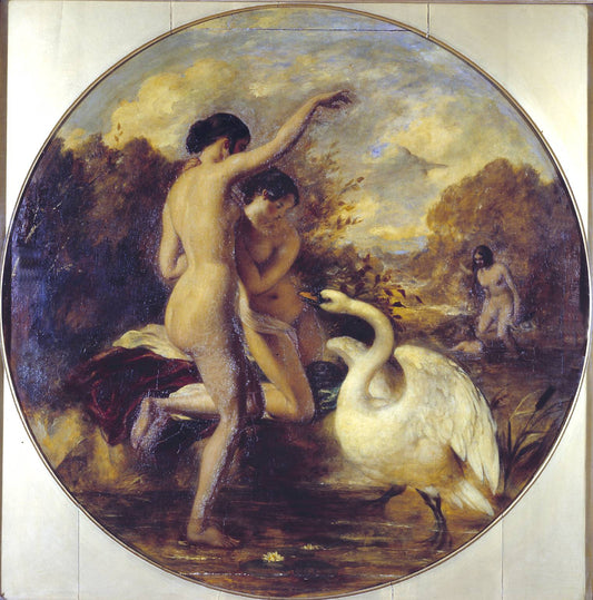 Female Bathers Surprised by  a Swan, vintage artwork by William Etty, A3 (16x12") Poster Print