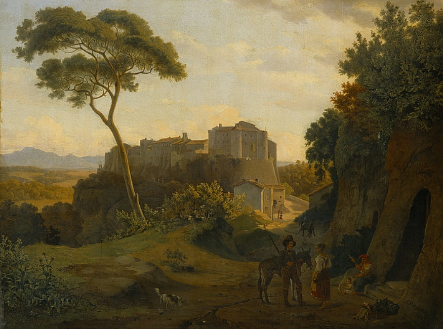 Italian Landscape with Fortified Town and Figures, vintage artwork by Ernest Fritz Petzholdt, A3 (16x12") Poster Print