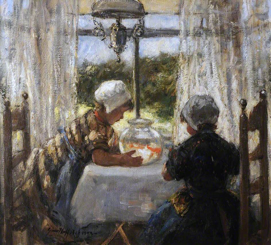 Goldfish Bowl, vintage artwork by Robert Gemmell Hutchison R.S.A. R.S.W., 12x8" (A4) Poster