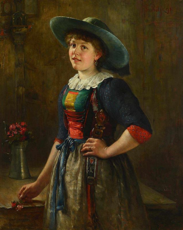 Dirndl in the room, vintage artwork by Fredrich Prolss, 12x8" (A4) Poster