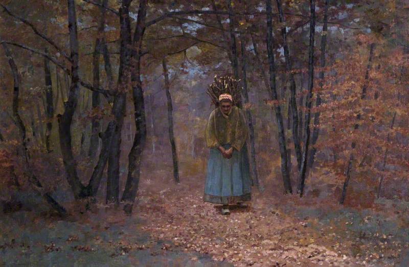 Old Woman Gathering Faggots, vintage artwork by Frank O'Meara, 12x8" (A4) Poster