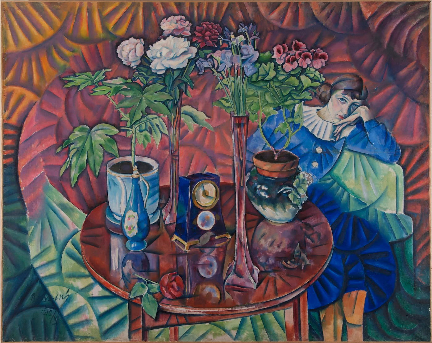 Cousin with Flowers, vintage artwork by Vladimir Baranoff-Rossine, 12x8" (A4) Poster