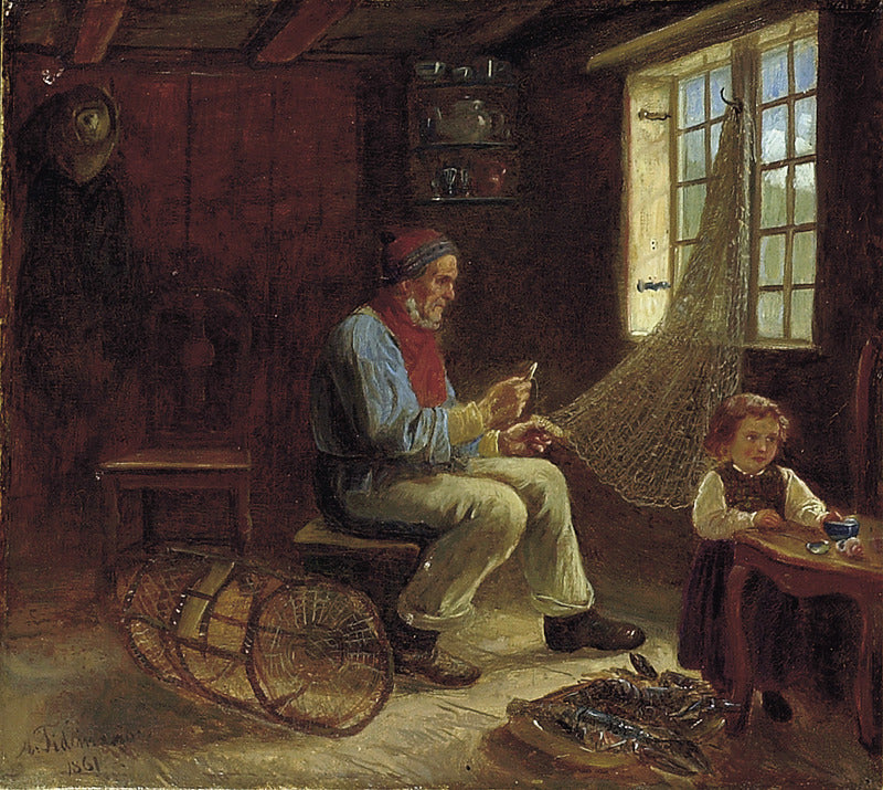 Fisherman and His Daughter, vintage artwork by Adolph Tidemand, A3 (16x12") Poster Print