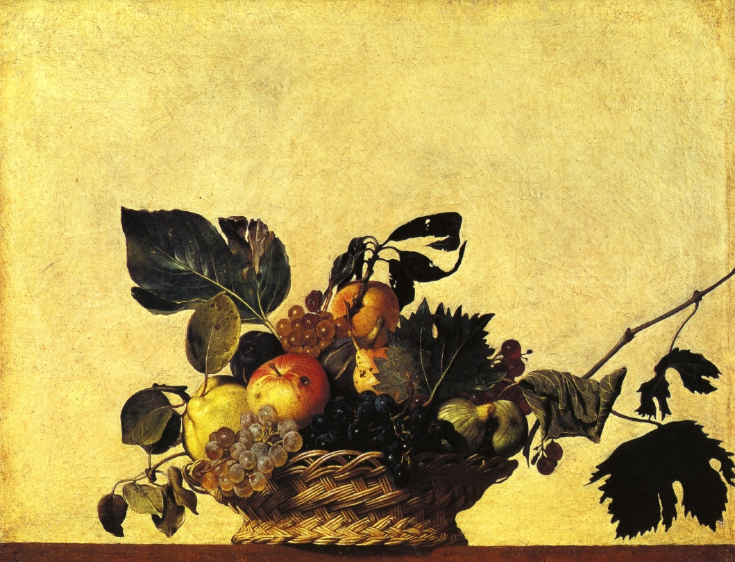 Still Life with a Basket of Fruit, vintage artwork by Caravaggio, 12x8" (A4) Poster
