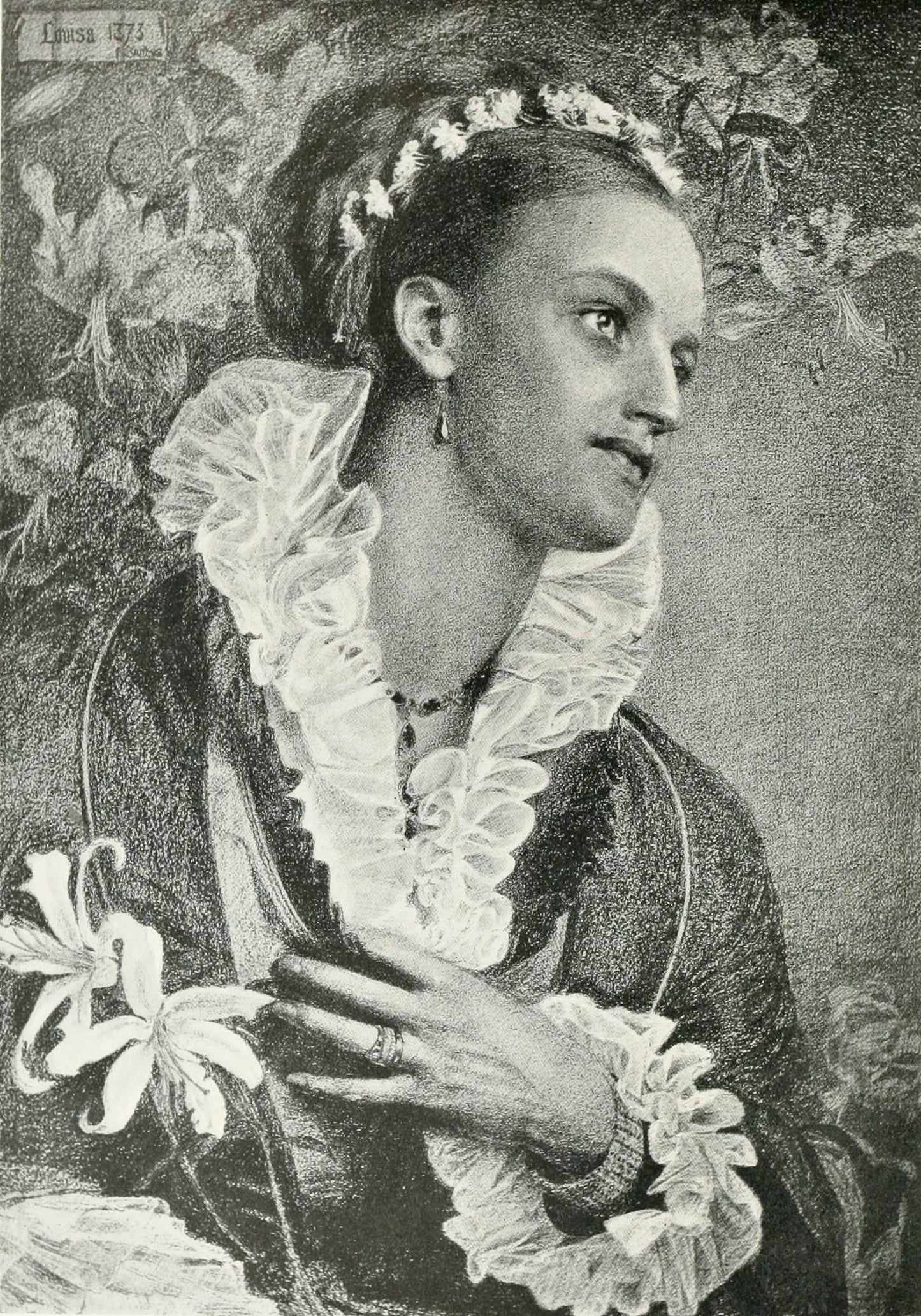 Portrait Study of Louise, vintage artwork by Anthony Frederick Sandys, 12x8" (A4) Poster