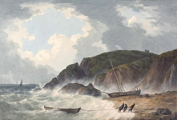 Rough sea off St Catherine's Rock, vintage artwork by John Warwick Smith, 12x8" (A4) Poster