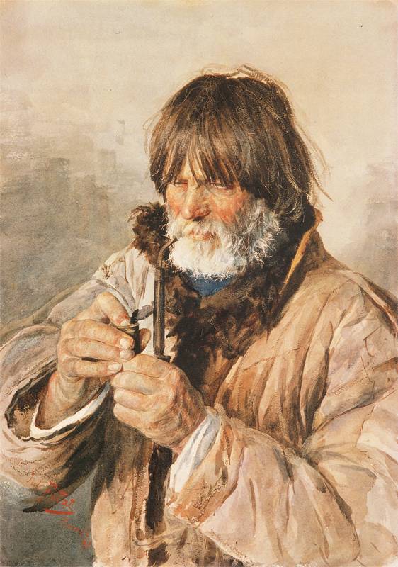 Man with Pipe, vintage artwork by Julian Falat, 12x8" (A4) Poster