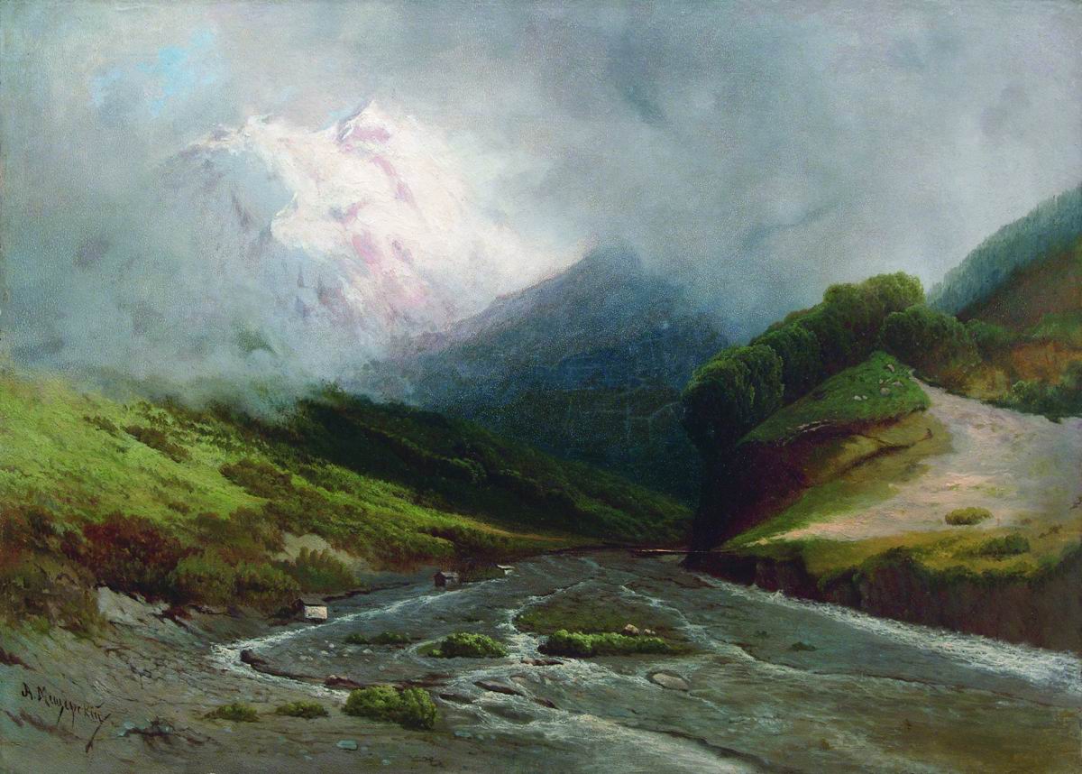 Alpine River, vintage artwork by Arseny Meschersky, 12x8" (A4) Poster