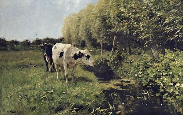Cows in Pasture, vintage artwork by Anton Mauve, 12x8" (A4) Poster