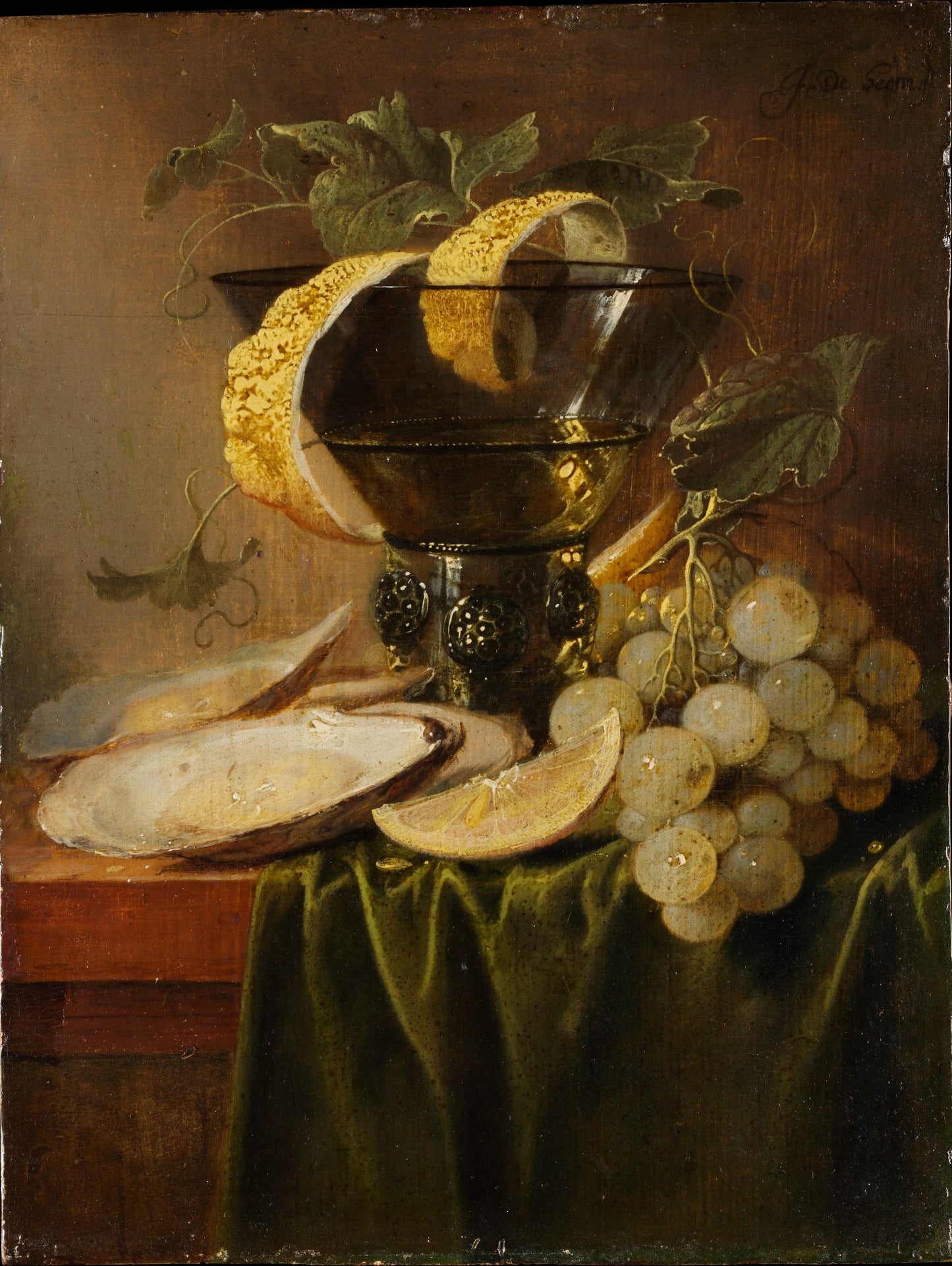 Still Life with a Glass and Oysters, vintage artwork by Jan Davidsz. de Heem, 12x8" (A4) Poster