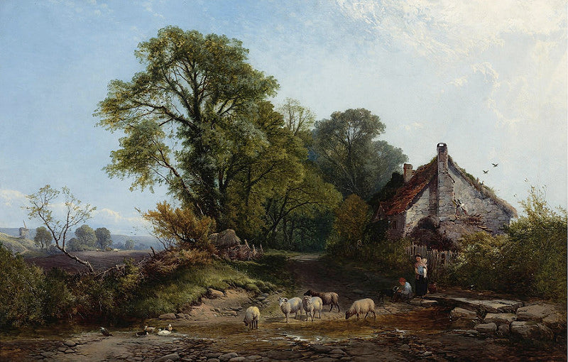 Outside the Cottage, vintage artwork by Henry John Boddington, A3 (16x12") Poster Print