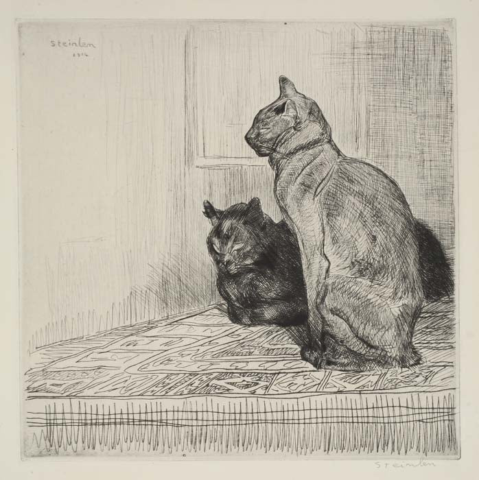 Two Cats on a Cabinet, vintage artwork by Theophile-Alexandre Steinlen, 12x8" (A4) Poster