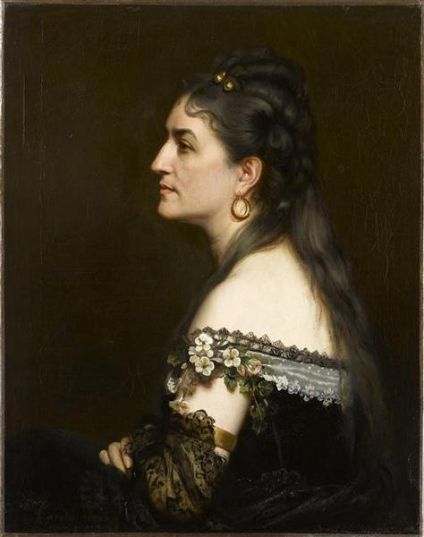 Portrait of a Woman Wearing a Low-Necked Dress, vintage artwork by Charles Auguste Émile Durand, 12x8" (A4) Poster