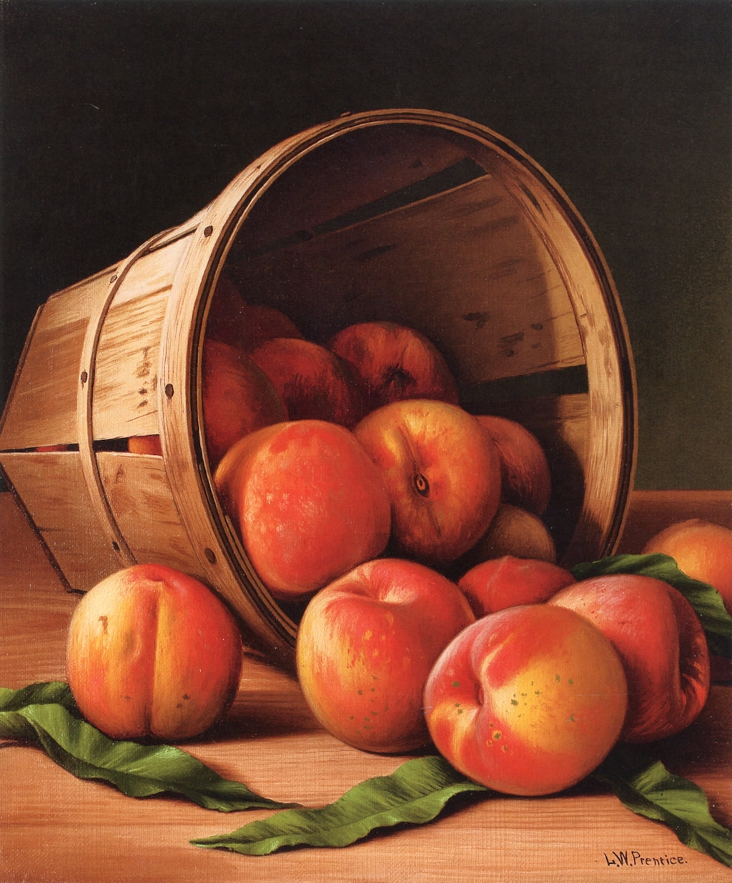 Basket of Peaches, vintage artwork by Levi Wells Prentice, 12x8" (A4) Poster