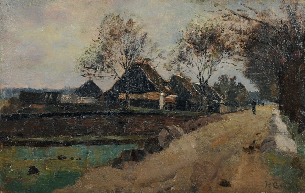 North German Landscape with Farmhouses, vintage artwork by Paul Eduard Crodel, 12x8" (A4) Poster