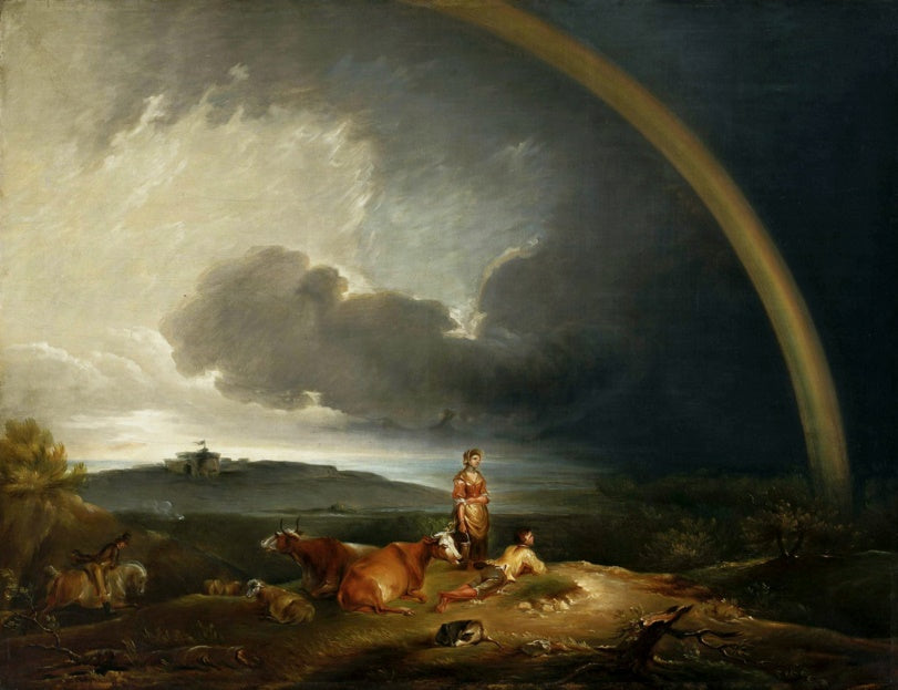 British Landscape with a Rainbow, vintage artwork by Peter Bourgeois, 12x8" (A4) Poster