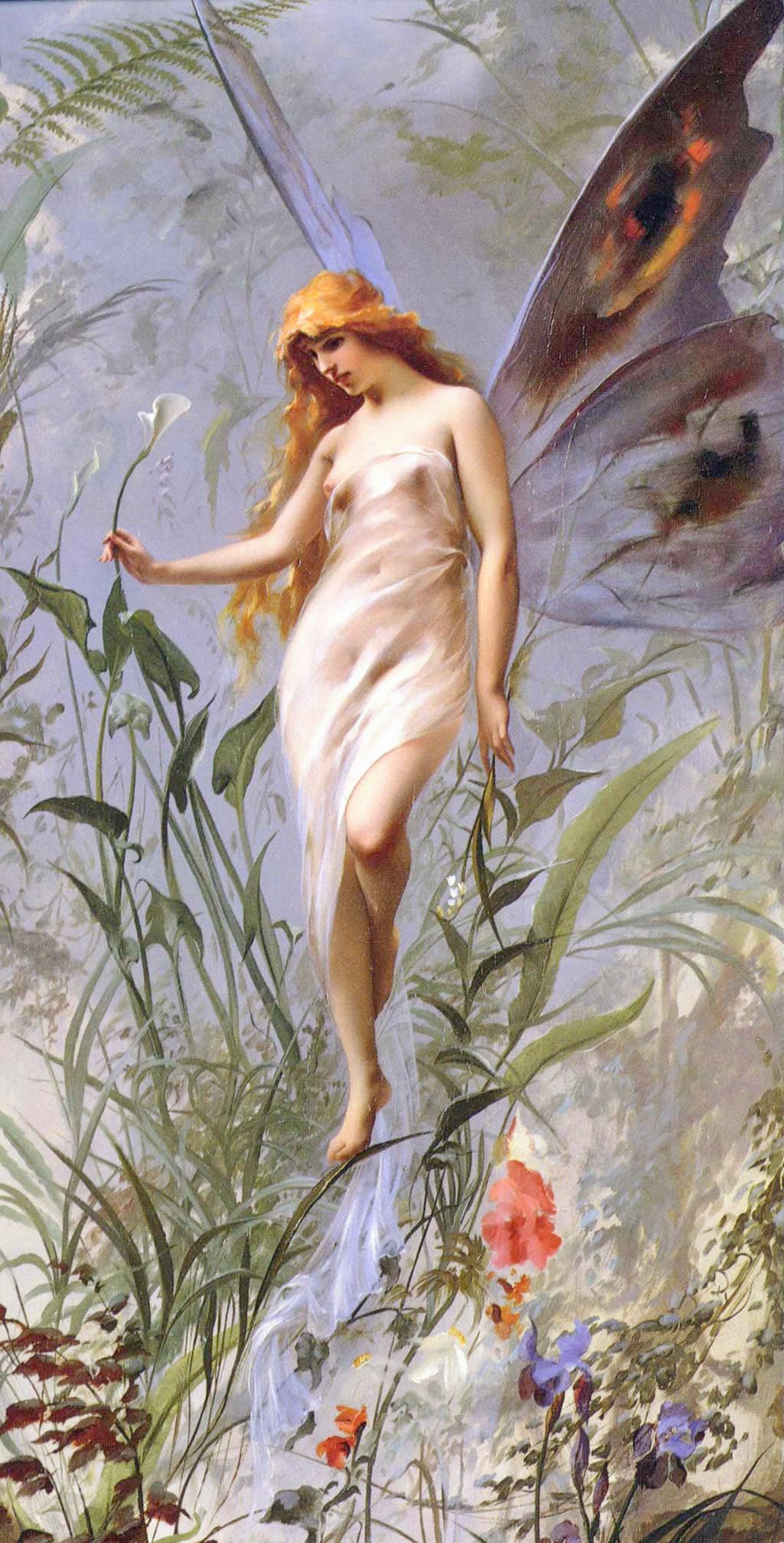 Lily Fairy, vintage artwork by Luis Ricardo Falero, 12x8" (A4) Poster