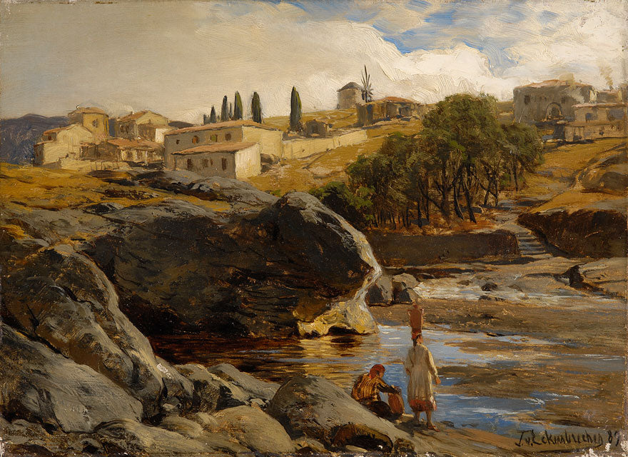 Kallirrhoe Source in Athens, vintage artwork by Themistolles von Eckenbrecher, 12x8" (A4) Poster