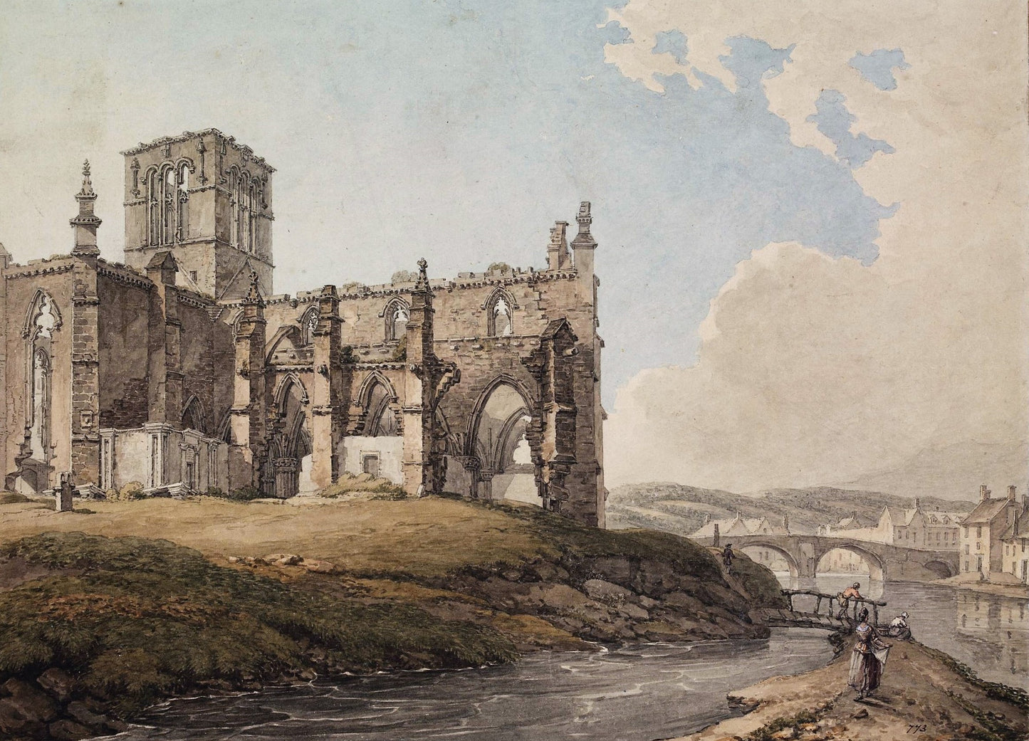 Priory Church at Haddington, vintage artwork by Thomas Hearne, 12x8" (A4) Poster