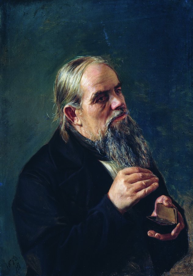 Old Man with a Snuffbox, vintage artwork by Nikolai Aleksandrovich Yaroshenko, 12x8" (A4) Poster