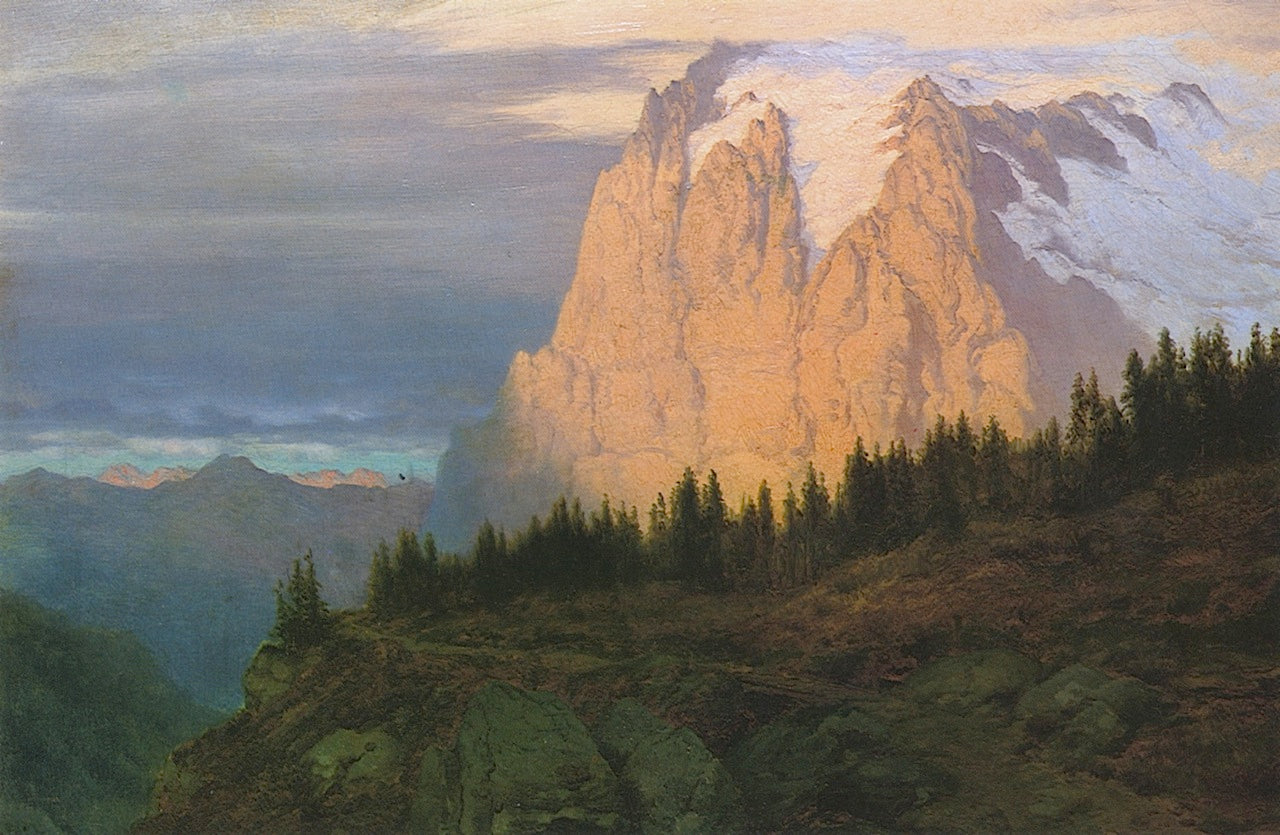 Sunset on the Wetterhorn, Switzerland, vintage artwork by Louis Remy Mignot, 12x8" (A4) Poster