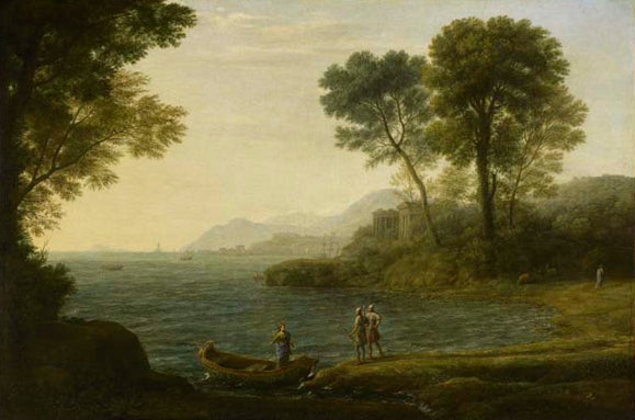 The Embarkation of Carlo and Ubaldo, vintage artwork by Claude Lorrain, 12x8" (A4) Poster