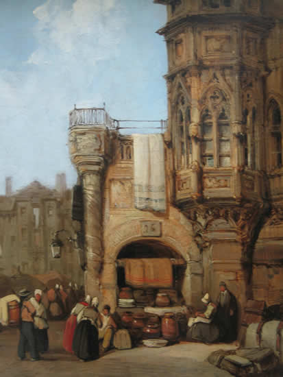 Personnages et tour gothique, vintage artwork by Samuel Prout, A3 (16x12") Poster Print