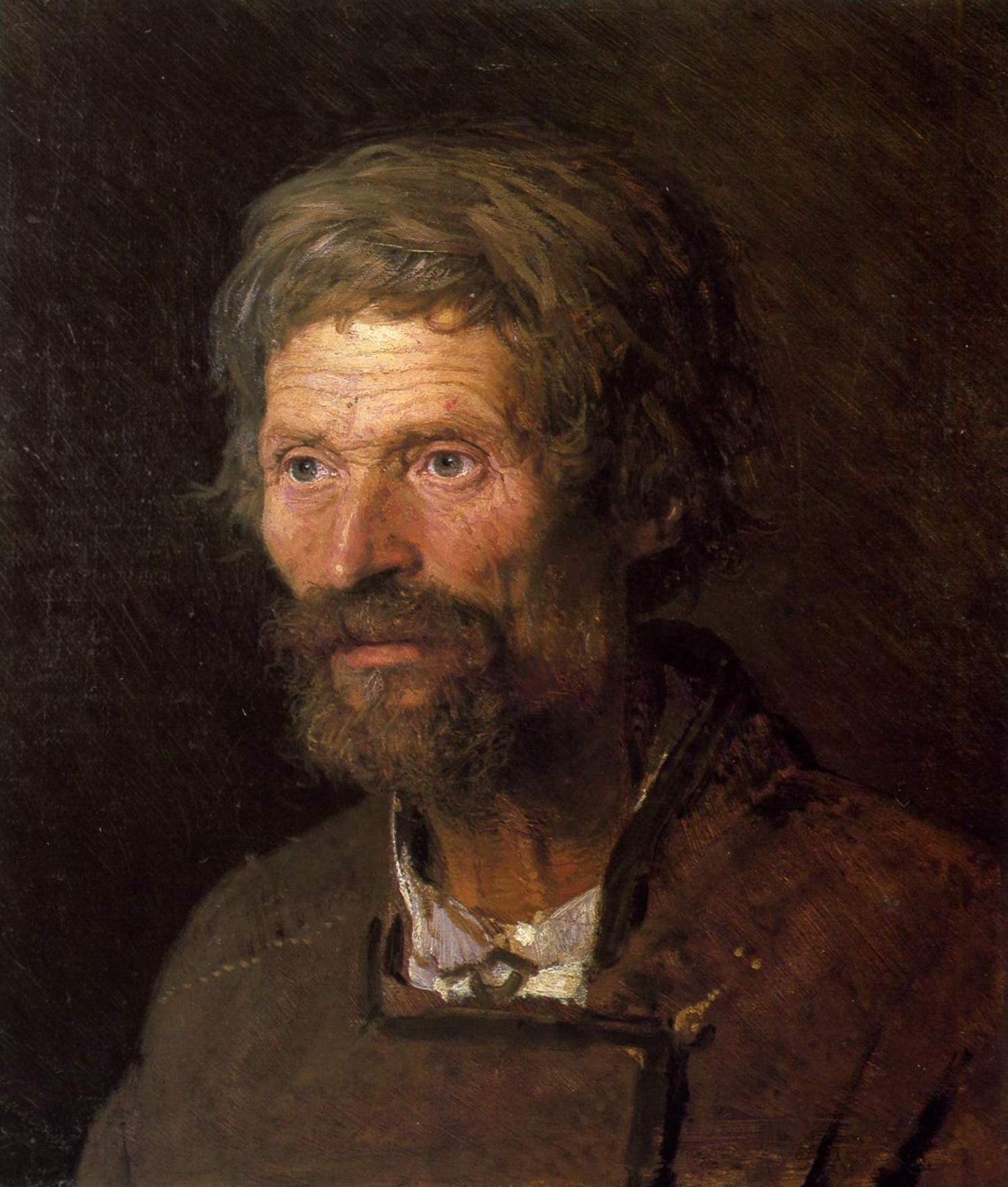 Head of an Old Ukrainian Peasant, vintage artwork by Ivan Kramskoi, 12x8" (A4) Poster