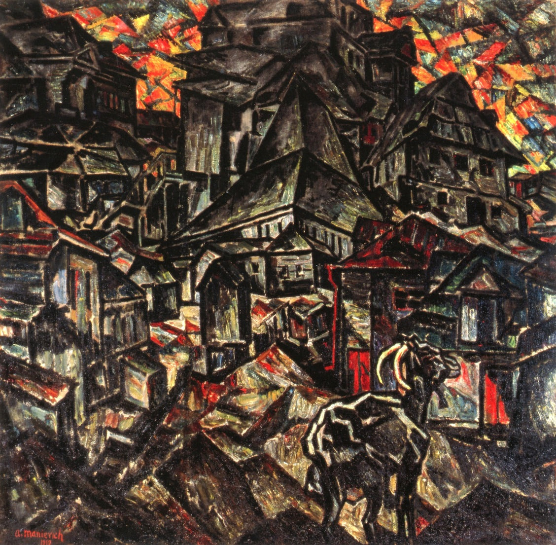 The Destruction of the Ghetto, vintage artwork by Abraham A. Manievich, 12x8" (A4) Poster