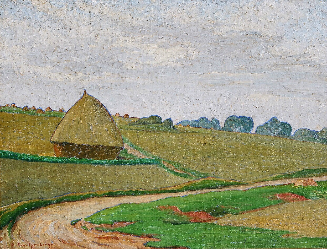 Landscape with a Haystack, vintage artwork by Rene-Paul Schutzenberger, 12x8" (A4) Poster