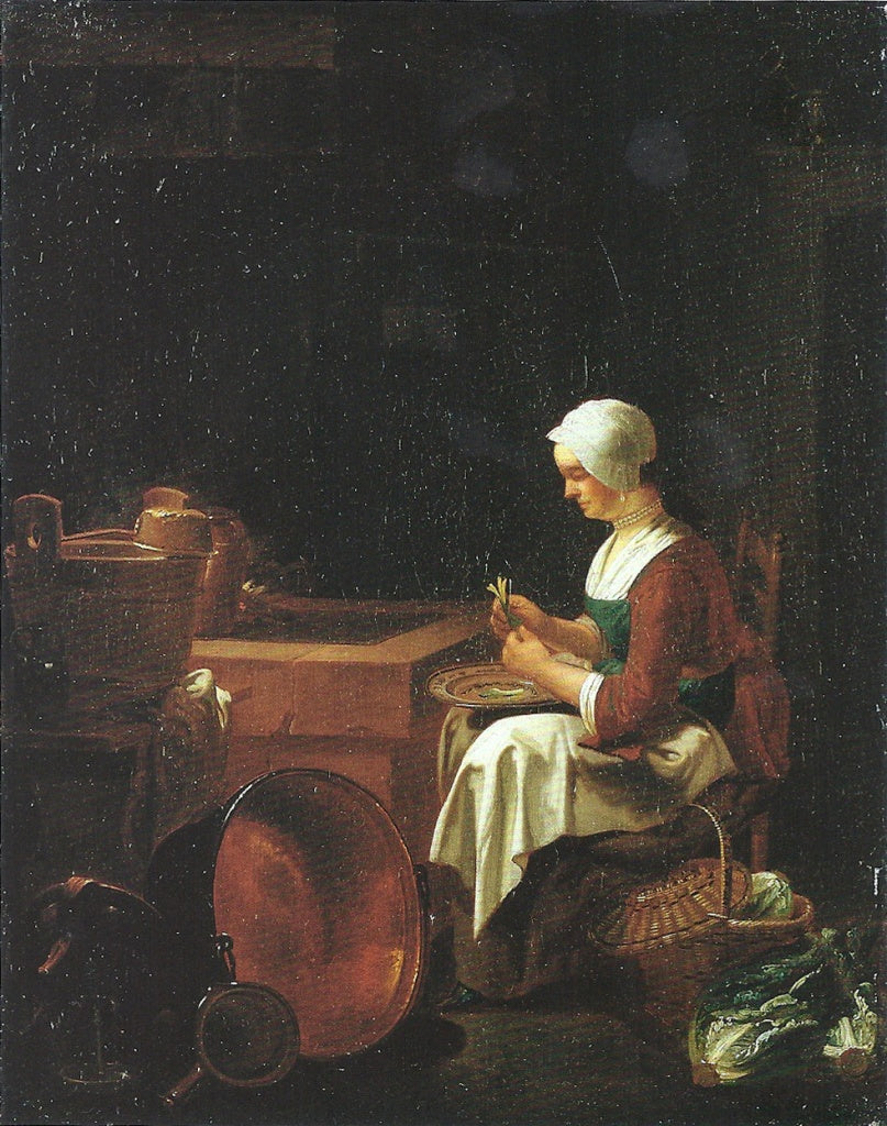 Kitchen scene, vintage artwork by Justus Juncker, 12x8" (A4) Poster