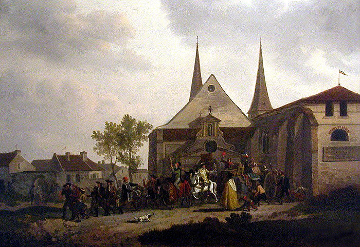 Desecration of a church during the French Revolution, vintage artwork by Jacques-François-Joseph Swebach-Desfontaines, 12x8" (A4) Poster