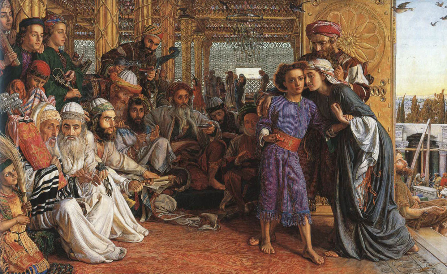 The Finding of the Saviour in the Temple, vintage artwork by William Holman Hunt, 12x8" (A4) Poster
