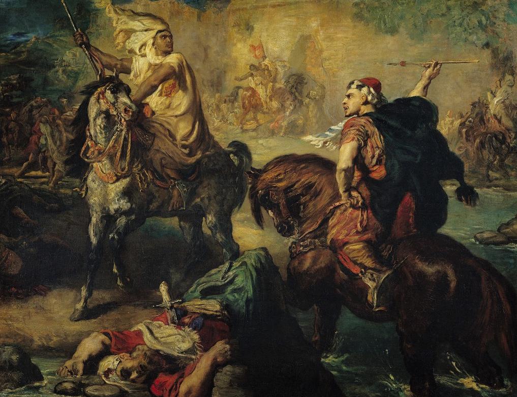 Arab Chiefs Challenging Each Other to Single Combat, vintage artwork by Theodore Chasseriau, A3 (16x12") Poster Print