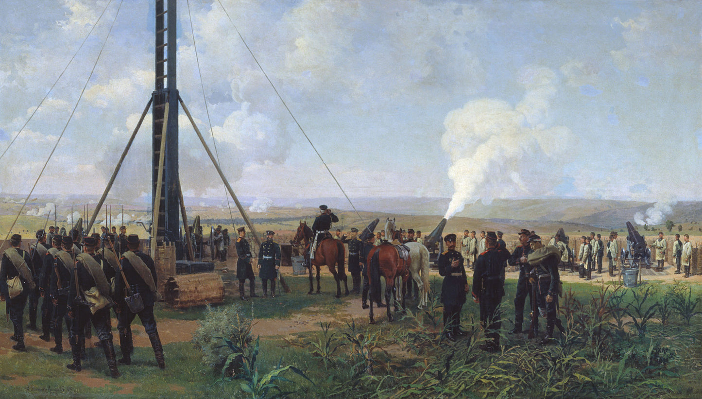 The Artillery Battle near Plevna, vintage artwork by Nikolai Dmitriev-Orenburgsky, 12x8" (A4) Poster