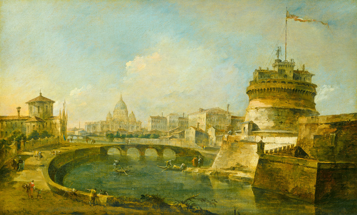 Fanciful View of the Castel Sant'Angelo, Rome, vintage artwork by Francesco Guardi, 12x8" (A4) Poster