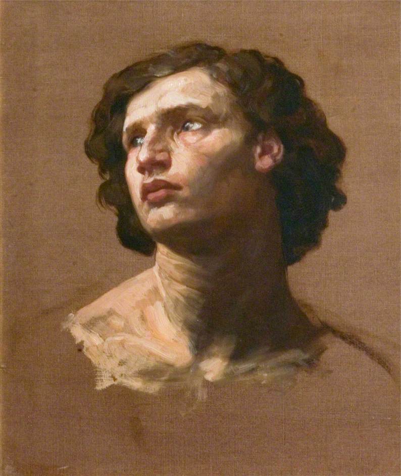 Head of a Man Looking Upwards, vintage artwork by Alphonse Legros, 12x8" (A4) Poster