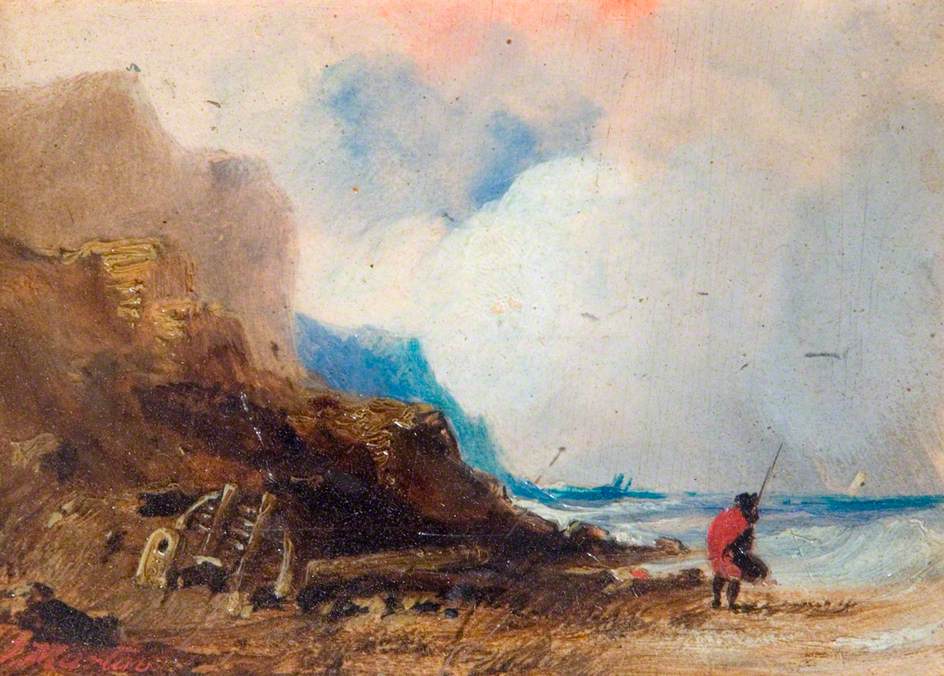 Shore Scene, Evening, vintage artwork by John Martin, 12x8" (A4) Poster