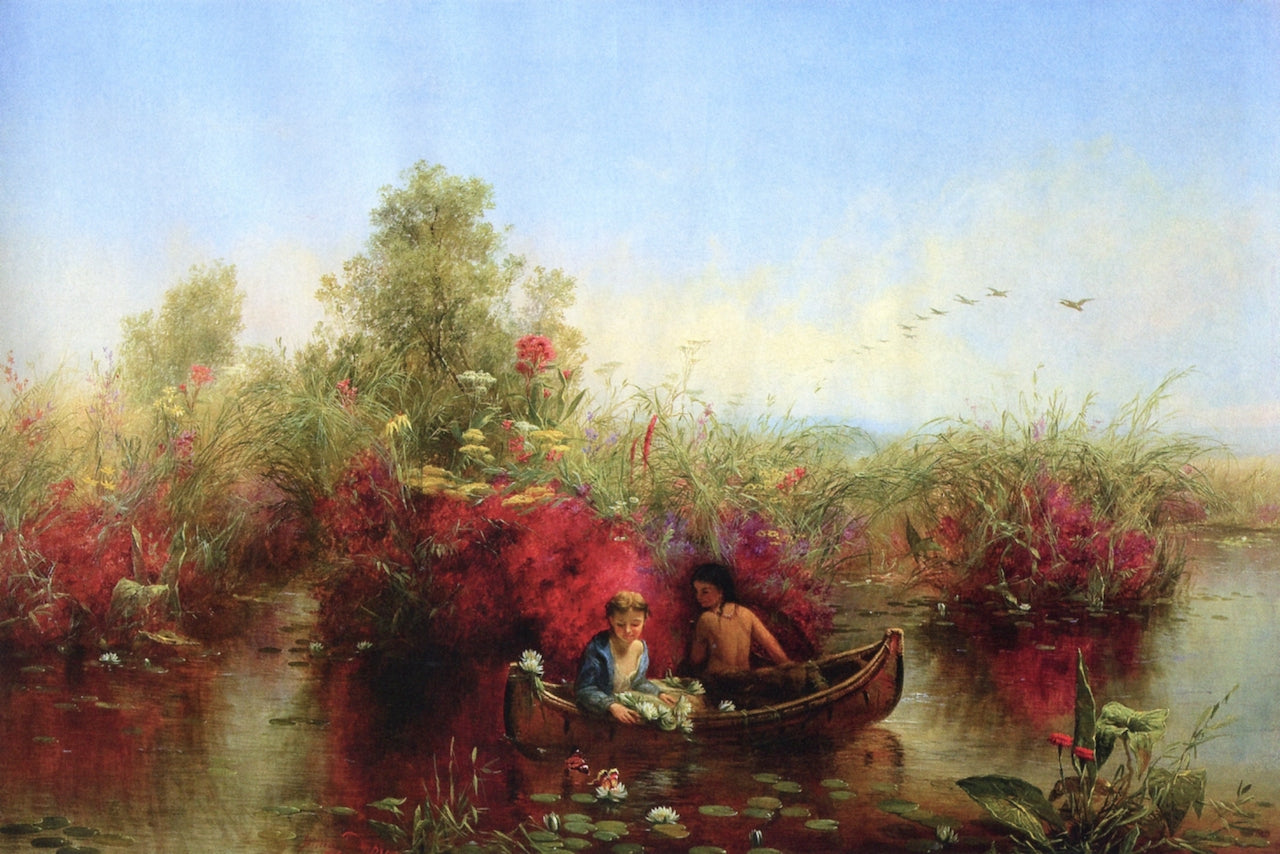Gathering Waterlilies, vintage artwork by Jerome Thompson, A3 (16x12") Poster Print
