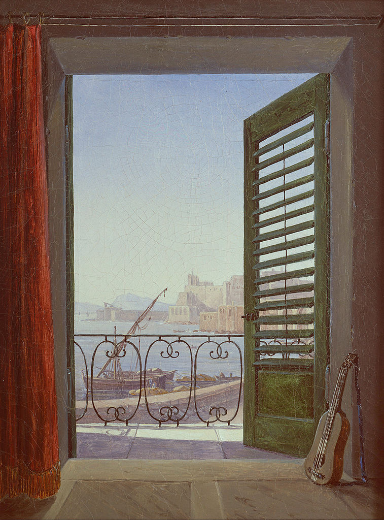 Balcony Room with a View of the Bay of Naples, vintage artwork by Carl Gustav Carus, 12x8" (A4) Poster