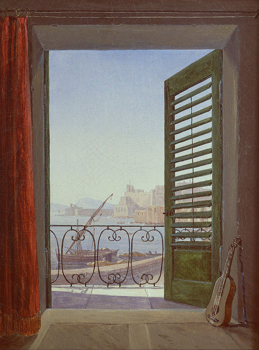 Balcony Room with a View of the Bay of Naples, vintage artwork by Carl Gustav Carus, 12x8" (A4) Poster