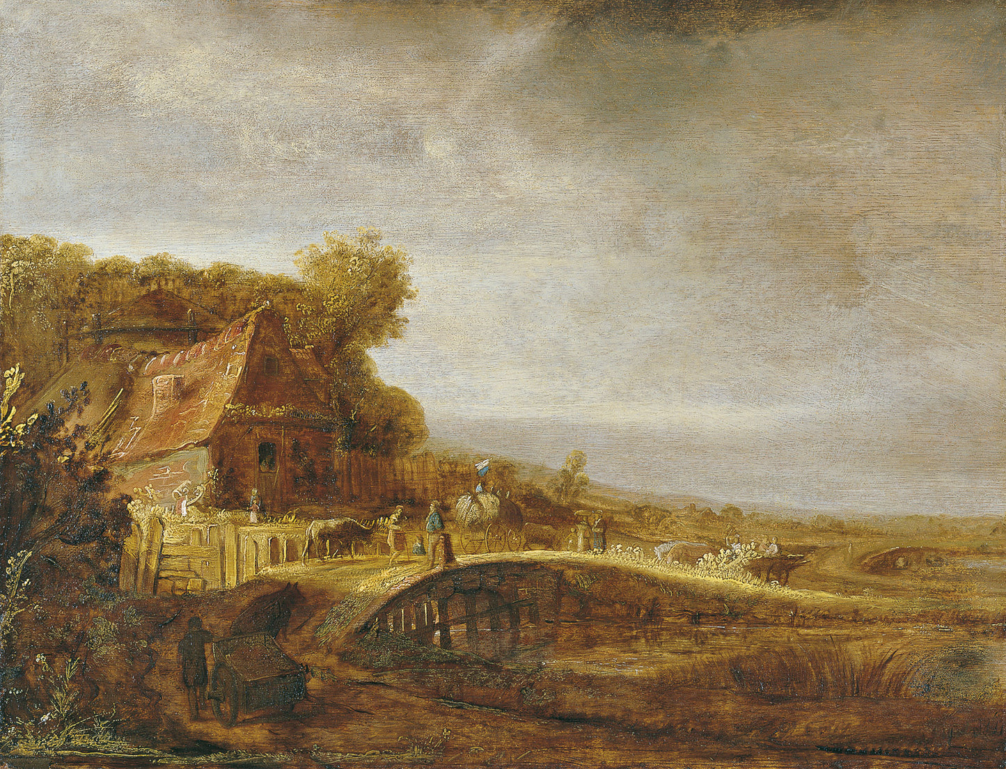 Landscape with a Farm and a Bridge, vintage artwork by Attributed to Govaert Flinck, 12x8" (A4) Poster