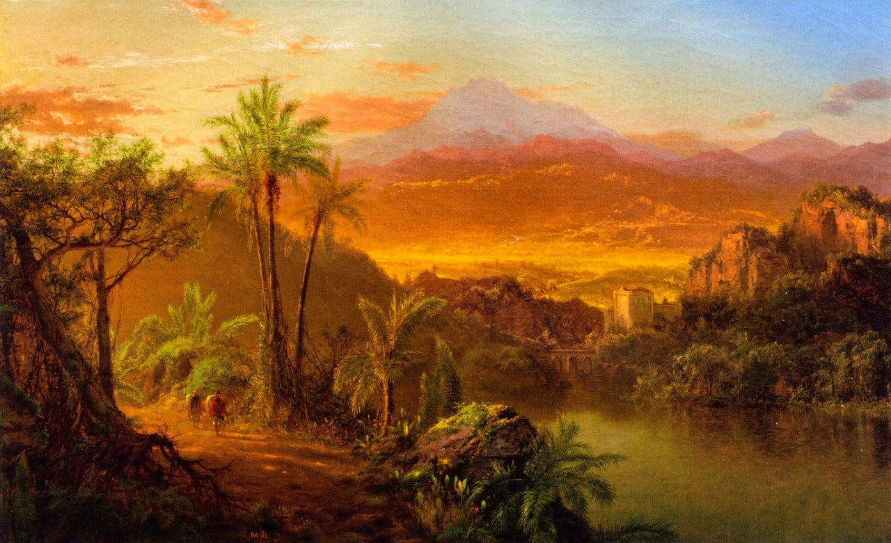 Travelers in a Tropical Landscape, vintage artwork by Louis Remy Mignot, 12x8" (A4) Poster