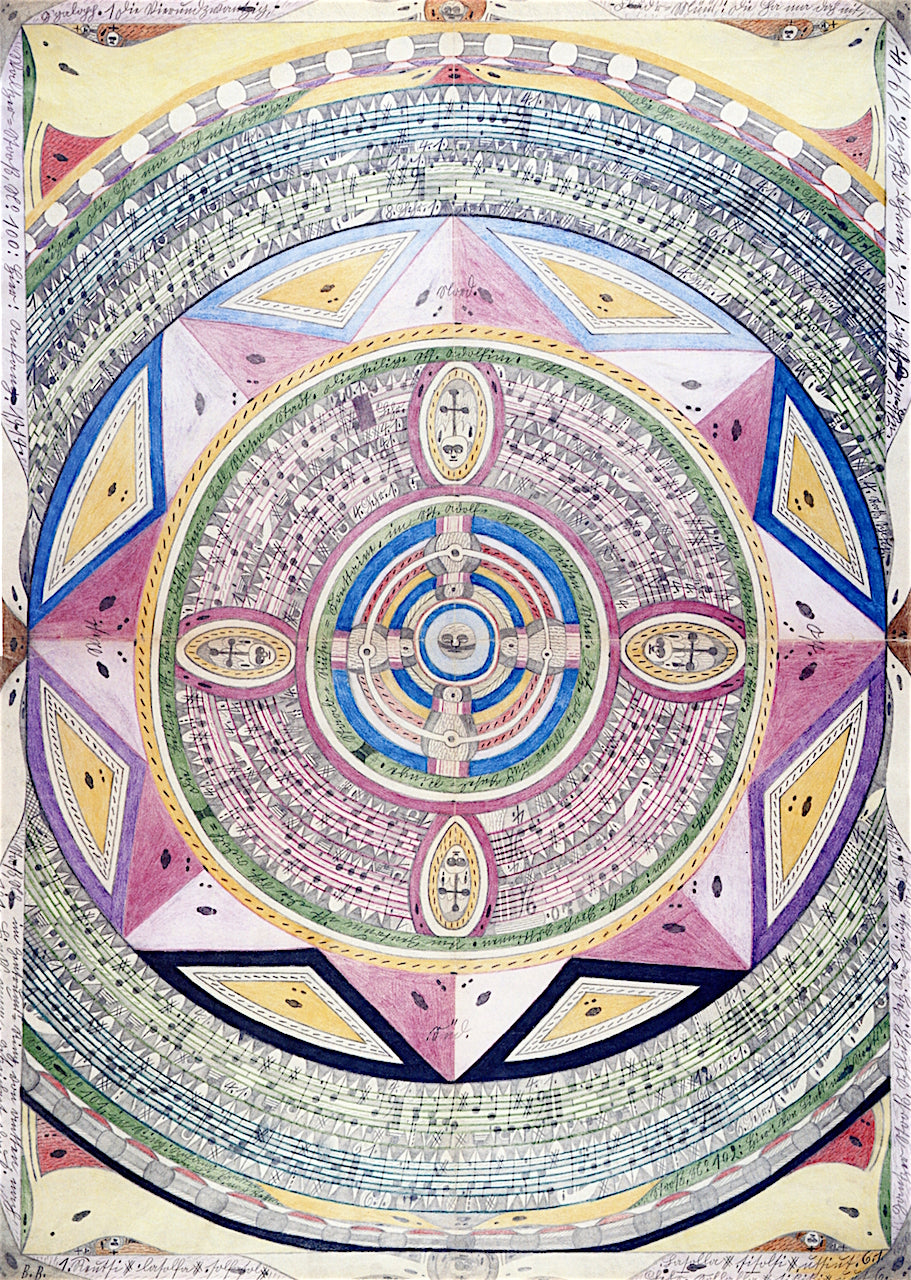 The Rings of the Ocean and the Island, Scepter-Giant-Fountain in St. Adolf-Kiss-Giant-Sea, vintage artwork by Adolf Wölfli, 12x8" (A4) Poster