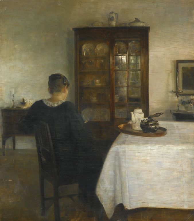 The Artist's Wife in an Interior, vintage artwork by Carl Vilhelm Holsøe, 12x8" (A4) Poster